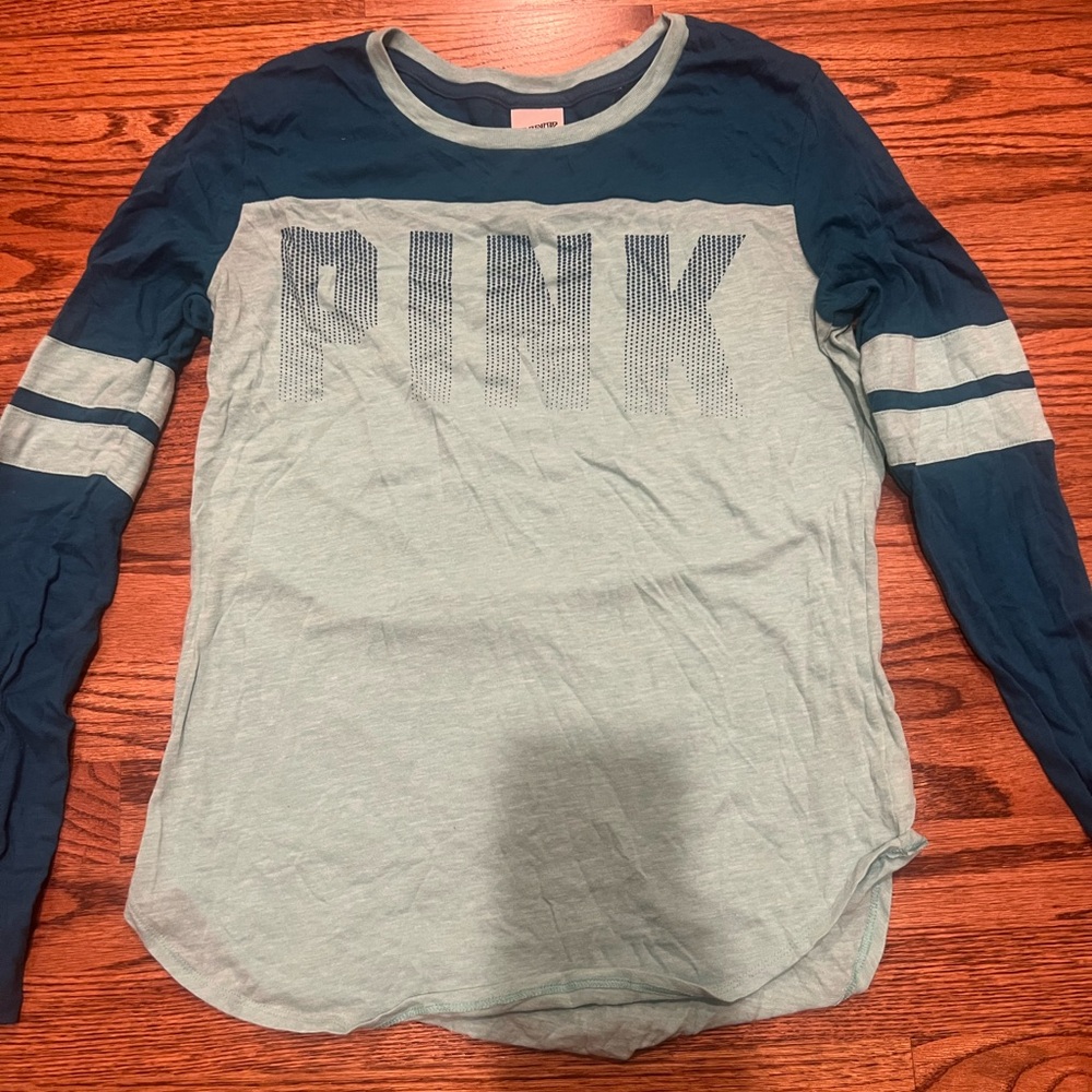Victoria's Secret PINK blue and teil long sleeve shirt